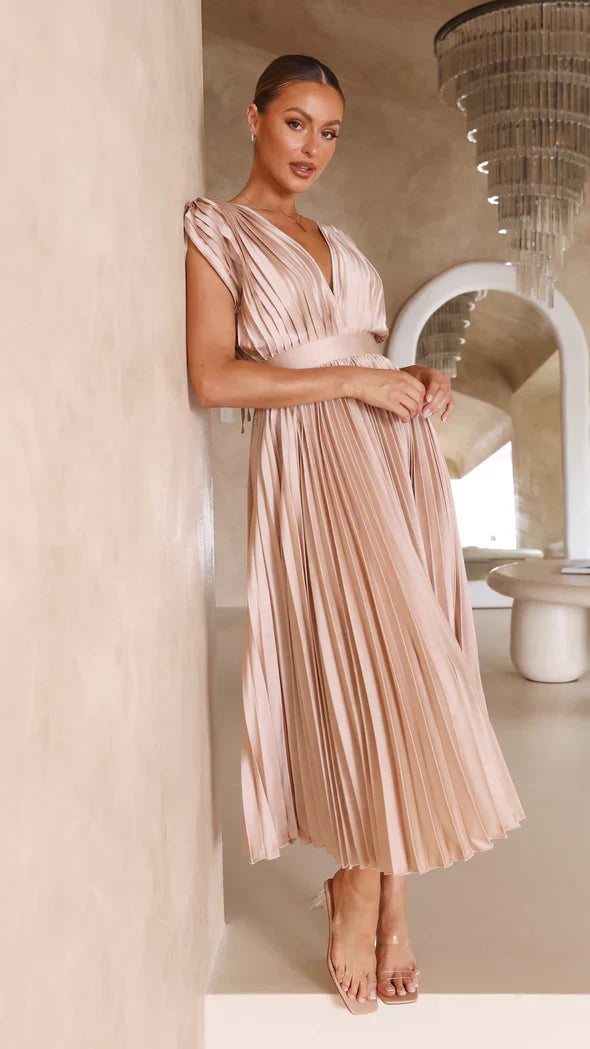 Damen-Midi-Kleid, gerafften Details, zeitloser Stil, eleganter Erstklassiger Stoff-2