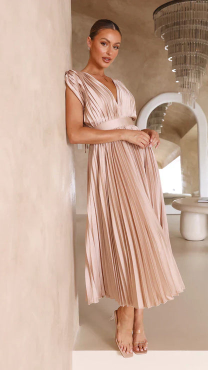 Damen-Midi-Kleid, gerafften Details, zeitloser Stil, eleganter Erstklassiger Stoff-2