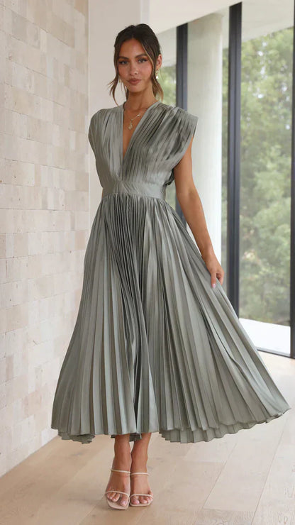Damen-Midi-Kleid, gerafften Details, zeitloser Stil, eleganter Erstklassiger Stoff-1