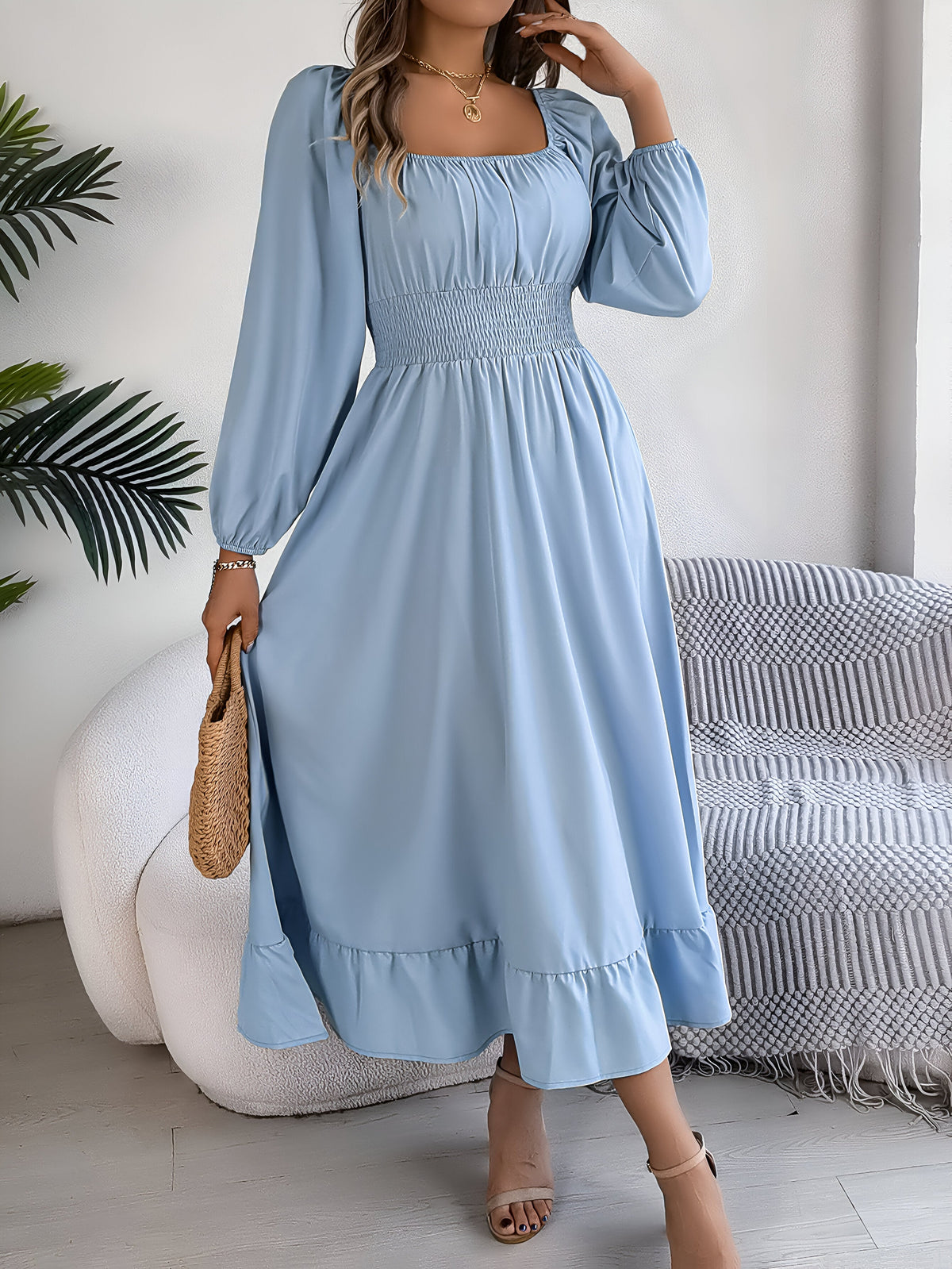 Damen-Kleid, hoher Hals, Schleppen-Design, hochwertiger Stoff-5
