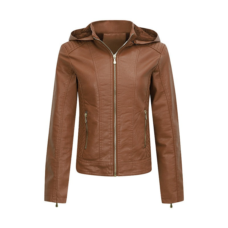 Damen Winterjacke mit Kapuze Synthetikleder Figurbetontes Design-5