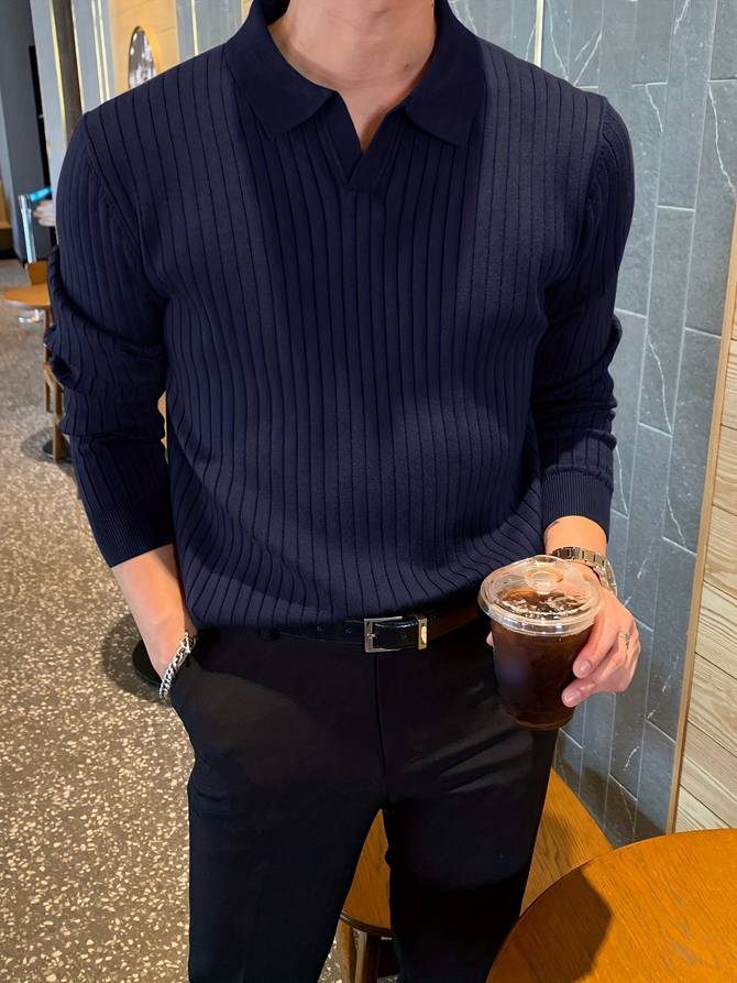 Herren Poloshirt mit langen Ärmeln, lässig, 100% Baumwolle-6
