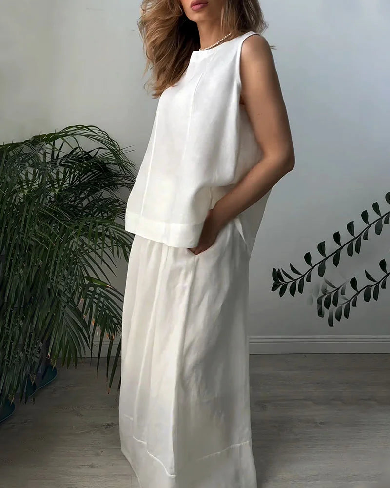 Damen Ärmelloses Kleid Elegantes Leinen Design 2