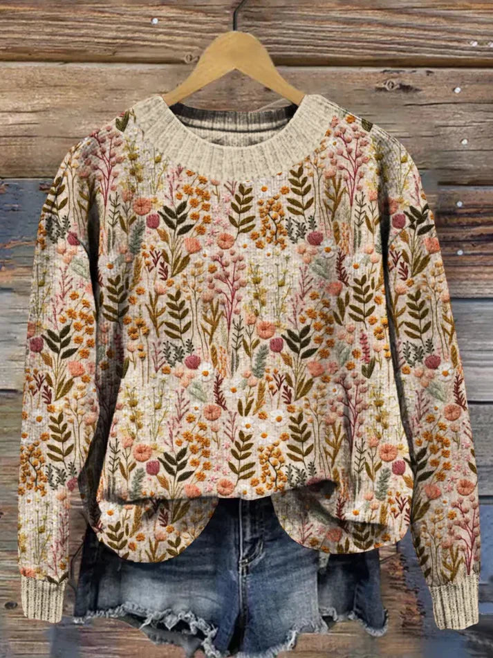 Damen-Pullover, Blumenmuster, weiche Baumwolle, lässige Passform-1