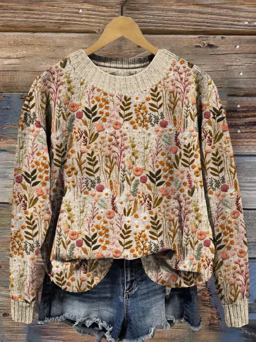 Damen-Pullover, Blumenmuster, weiche Baumwolle, lässige Passform-1