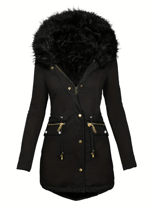 Winterparka Damen Verstellbare Taille Kunstfell 1