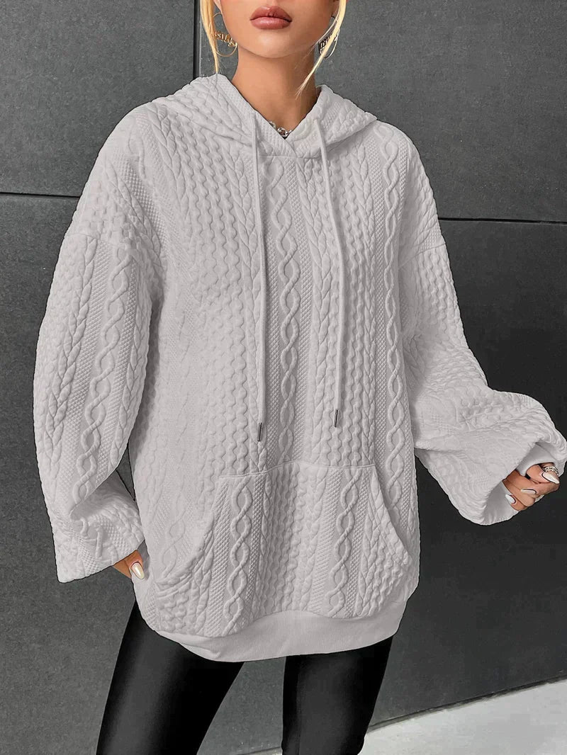 Variantenbild für Oversize-Damen-Hoodie mit Zopfmuster aus 100 % Baumwolle-13