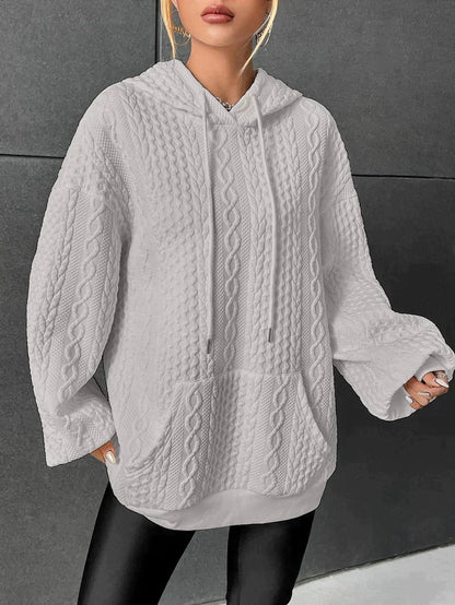 Damen-Hoodie im Oversize-Schnitt mit Zopfmuster aus 100% Baumwolle-5