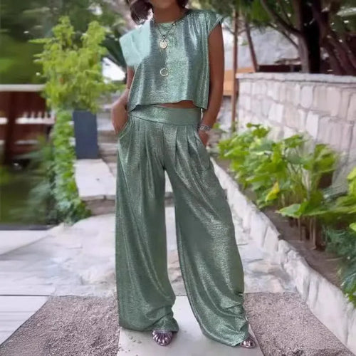 Damen-Set, Top und Hose glänzendes Material-1