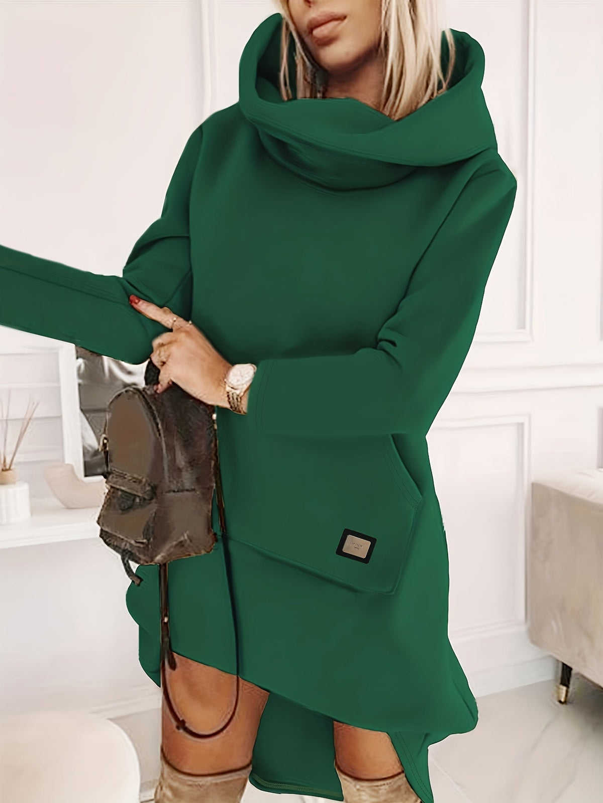 Variantenbild für Damen-Hoodie-Kleid in MIDI-Länge aus 100 % Baumwolle-21