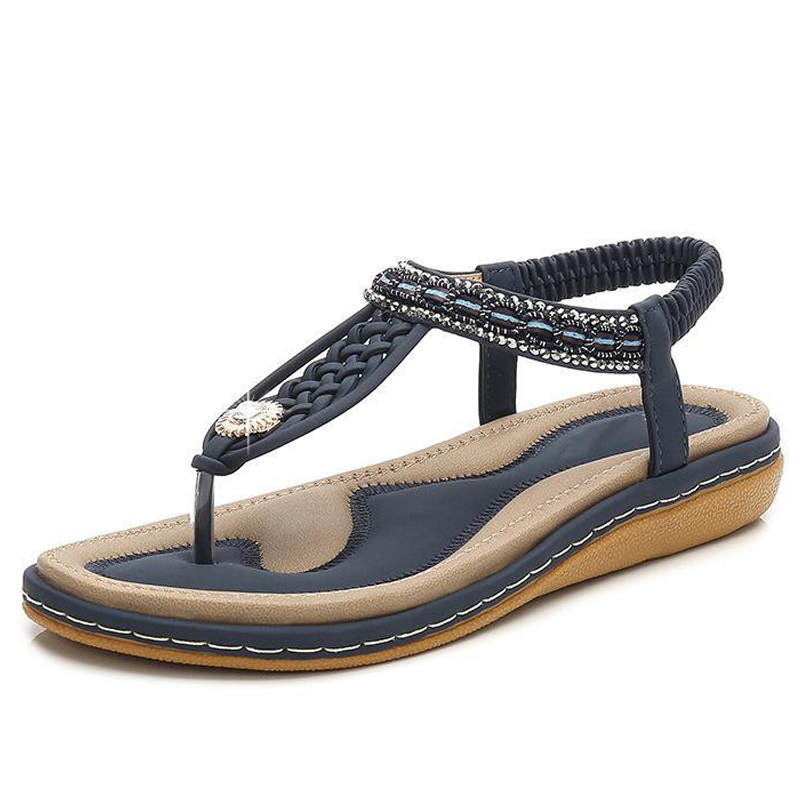 Damen-Sandalen, offene Zehe, PU-Leder mit Kristallverzierung-4