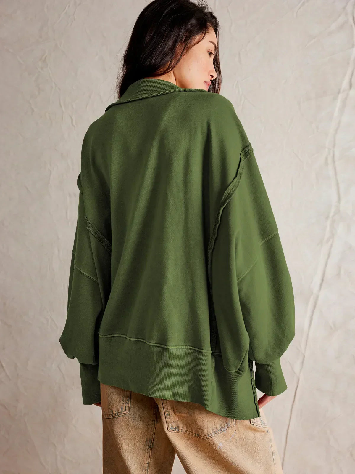 Damen-Sweatshirt, dicker Pullover mit Knöpfen, 100 % Baumwolle-5