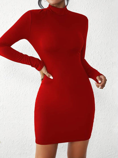 Damen-Kleid Bodycon Turtleneck Dehnbar Polyester-2