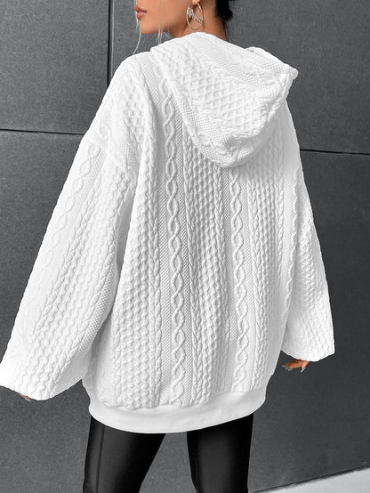 Damen-Hoodie im Oversize-Schnitt mit Zopfmuster aus 100% Baumwolle-2
