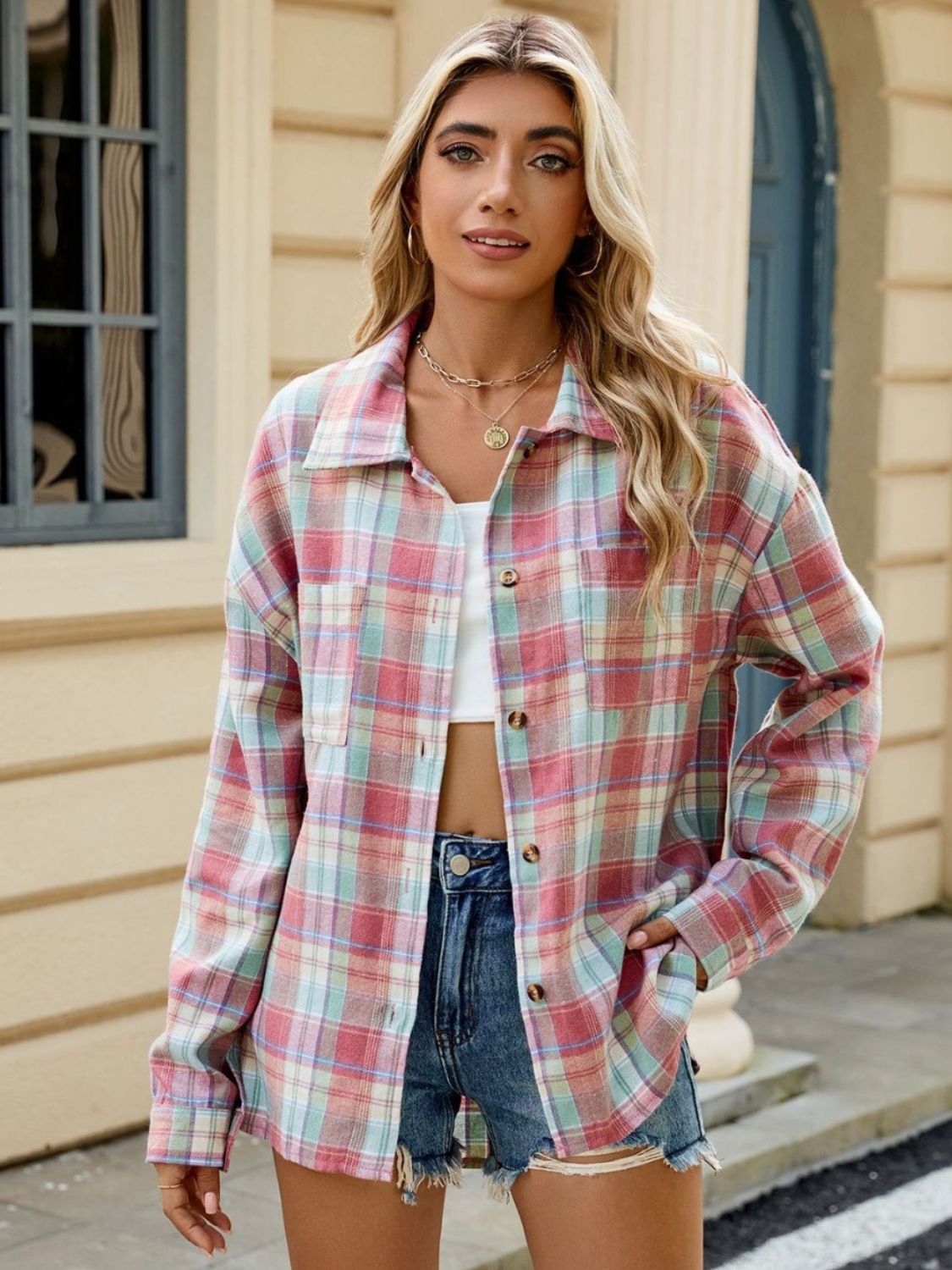 Damen-Oversize-Hemd mit Karo-Muster 100% Baumwolle 5