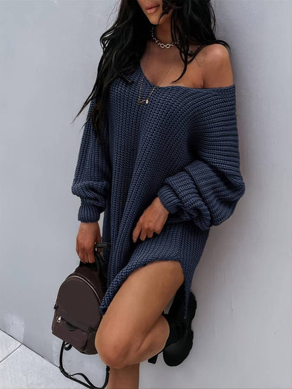 Damen-Midikleid, oversizedes Strickdesign, für lässiger Stil 8
