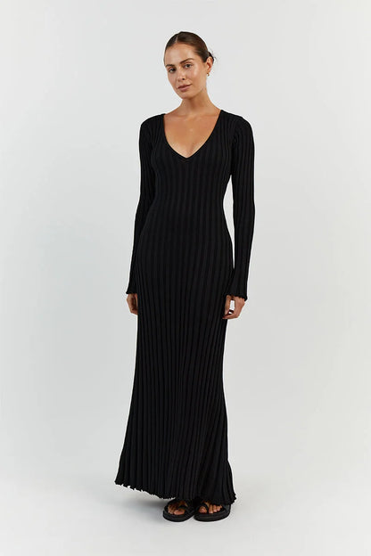 Damen-Midikleid, lange Ärmel, Polyester-6