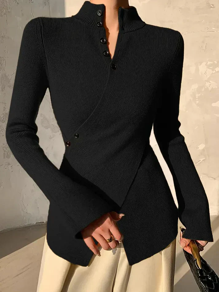 Damen-Strickpullover, asymmetrisch mit Knopfdetails-1