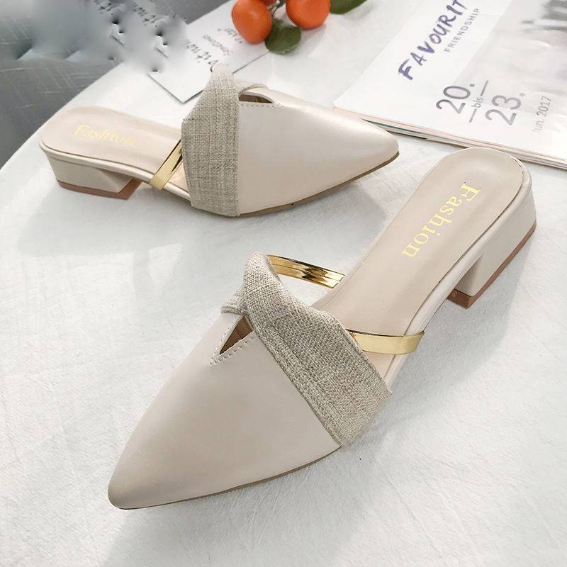 Damen-Mules-Sandalen, offene Zehe, PU-Leder, mit goldener Ringverzierung-5