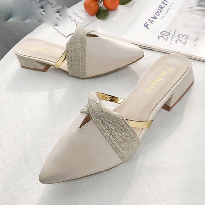 Damen-Mules-Sandalen, offene Zehe, PU-Leder, mit goldener Ringverzierung-5