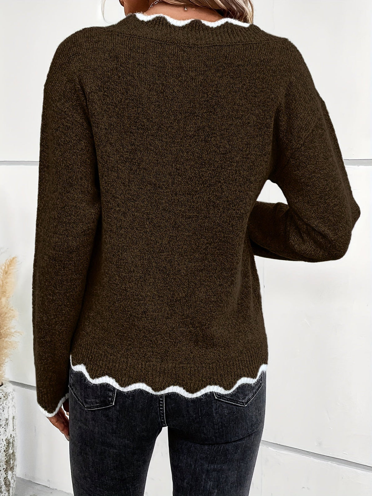 Damen-Strickpullover, V-Ausschnitt mit Rüschen, weich und atmungsaktivem Design-6