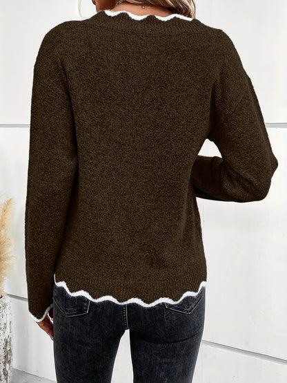 Damen-Strickpullover, V-Ausschnitt mit Rüschen, weich und atmungsaktivem Design-6