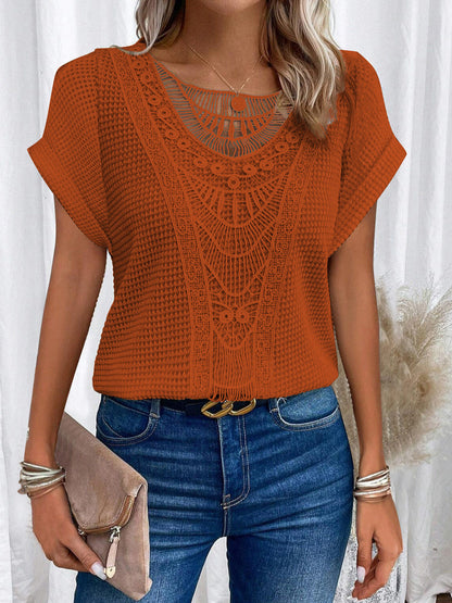 Damen-T-Shirt, Spitzendetails, Baumwollmix, kurze Ärmel 5