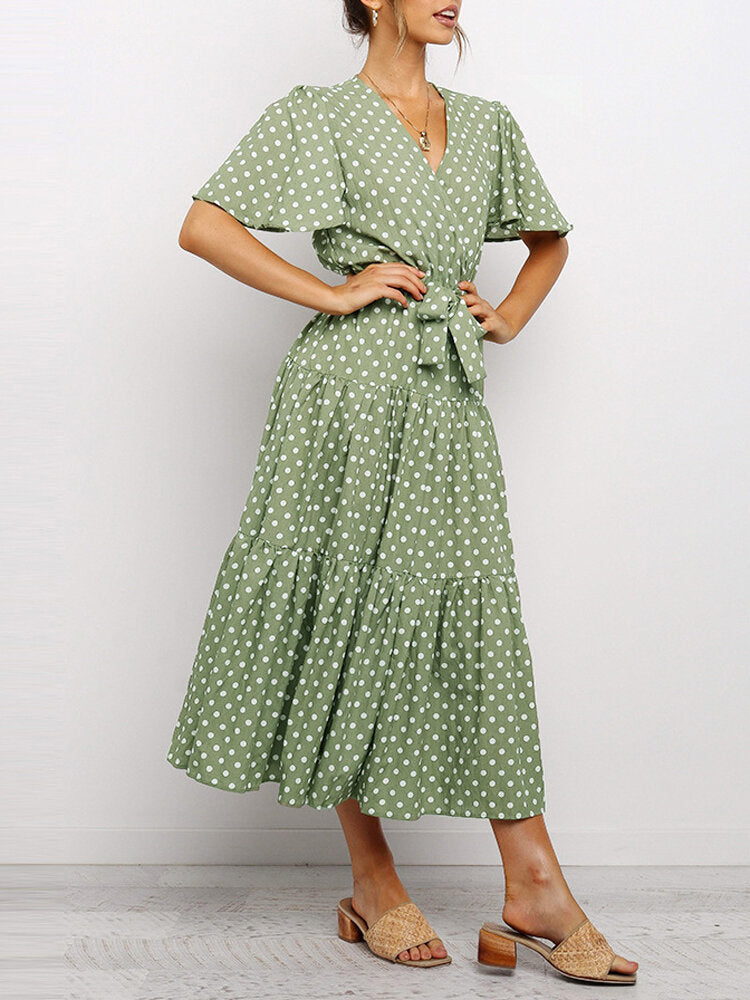 Damen-Midikleid, V-Ausschnitt, Blumenmuster, Polyester-2