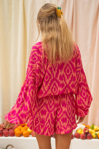 Damen-Top mit Aztekenmuster und Rüschen – Rosa, Loose Fit, weicher und atmungsaktiver Stoff 3