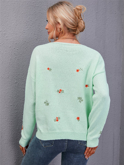 Damen-Pullover, mit V-Ausschnitt besticktes Polyester Oversized-4