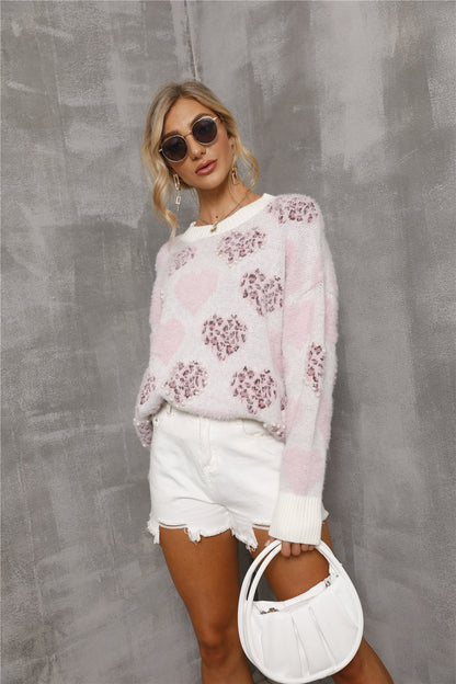 Damen Oversized Pullover Gemustert Polyester Fleece 6