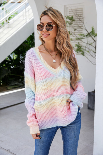 Bunter Damenpullover mit V-Ausschnitt aus Polyester mit Patchwork-Design – Bequem und trendig für Alltag und Fest 3