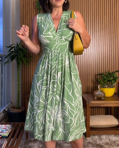 Variant image for Damen-Kleid A-Linie V-Ausschnitt Baumwollmischung Elegant Knielang-9