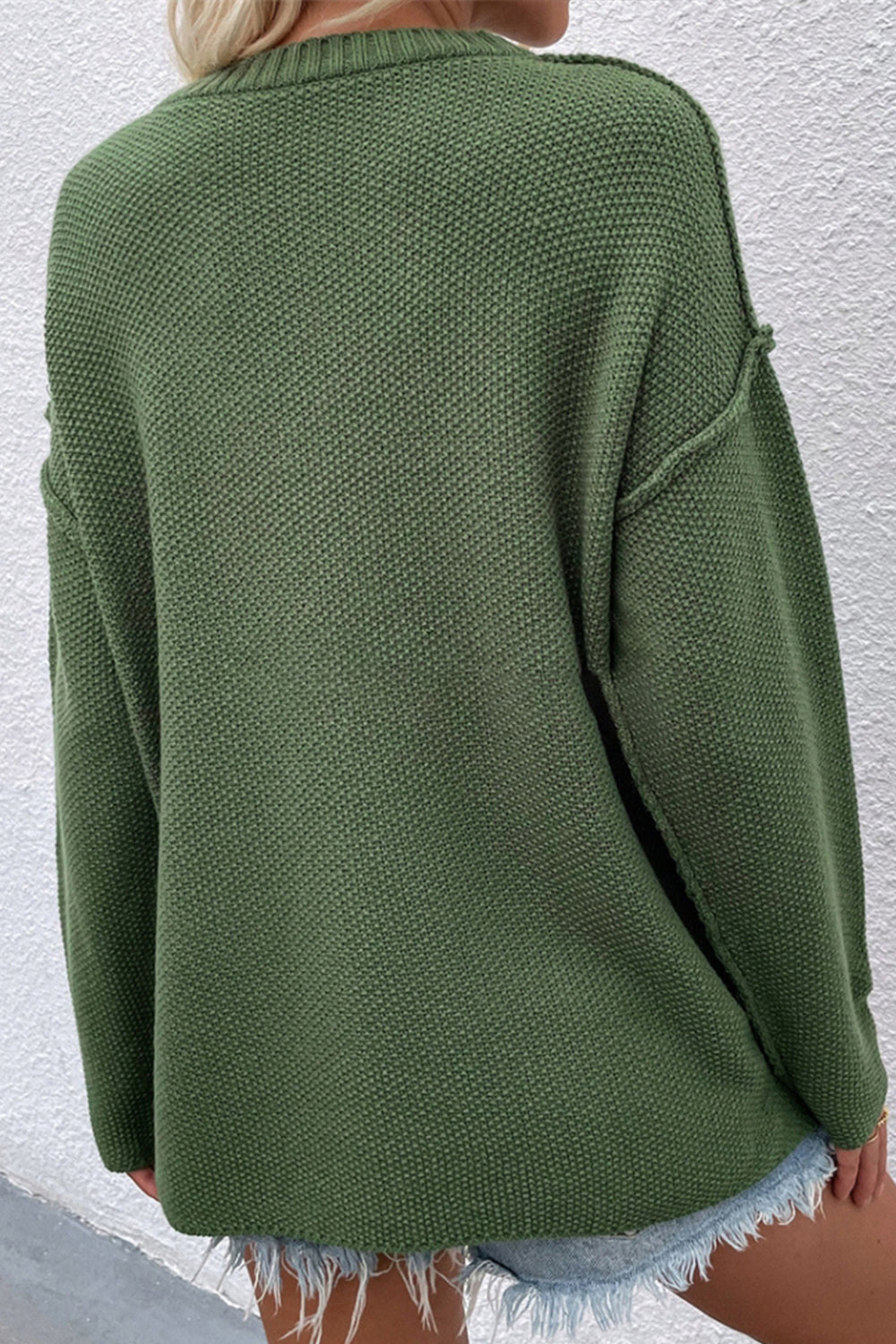 Damen-Oversize-Pullover, V-Ausschnitt, Polyester, langärmelig-4
