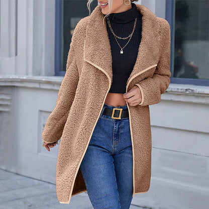 Variant image for Damen Wintermantel Plüsch Elegant Khaki-1