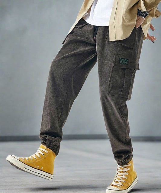 Herren-Cargohose im weiten Schnitt mit hoher Taille, 100% Baumwolle, mit Seitentaschen-1