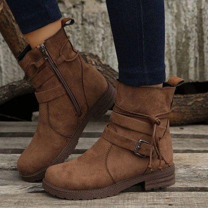 Damen-Lederstiefel mit Schnalle und Reißverschluss – Casual-Stiefel für Alltag und Wochenende, Schafthöhe 30 cm 7