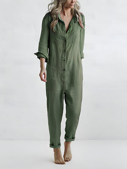 Variant image for Damen-Jumpsuit Langarm Baumwolle und Leinen Elegantes Design-7