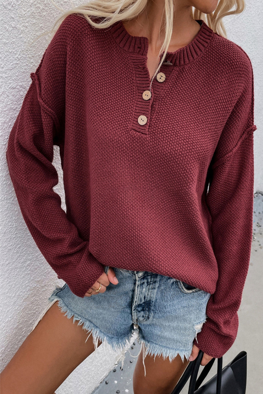 Damen-Oversize-Pullover, V-Ausschnitt, Polyester, langärmelig-5