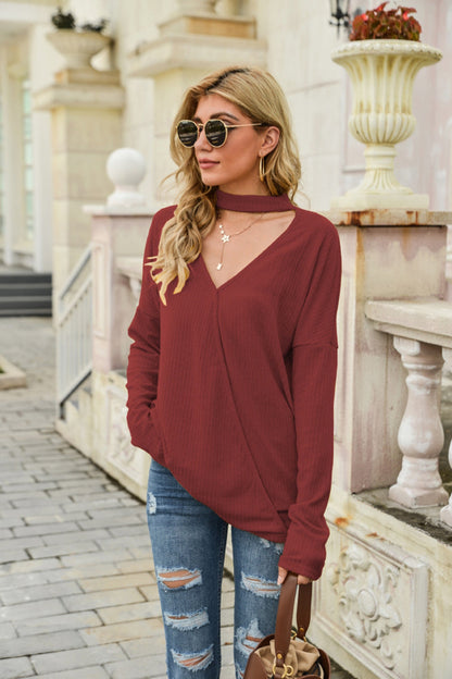 Damen-Pullover, tieferer V-Ausschnitt, kurze Ärmel, Polyester-2