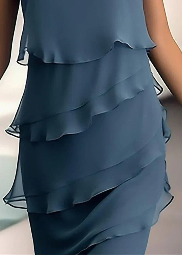 Damen-Minikleid, schlichter hochwertiger Stoff-3