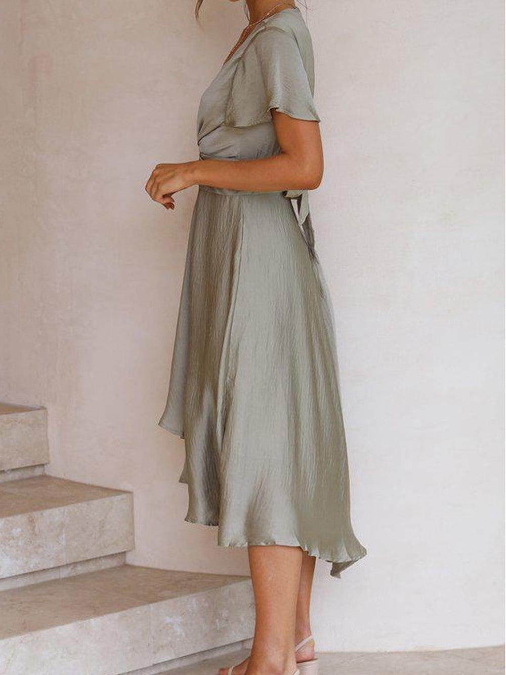 Damen-Maxikleid, Wickel, Satin, elegantes langes Kleid-4