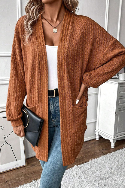 Damen-offene Strickjacke, strukturiert, hochwertiger Stoff mit Seitentaschen-6