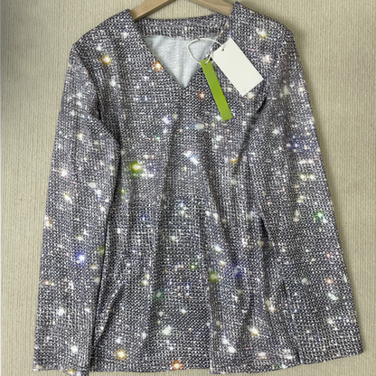Damen Hemd V-Ausschnitt Lange Ärmel Metallic Polyester-6