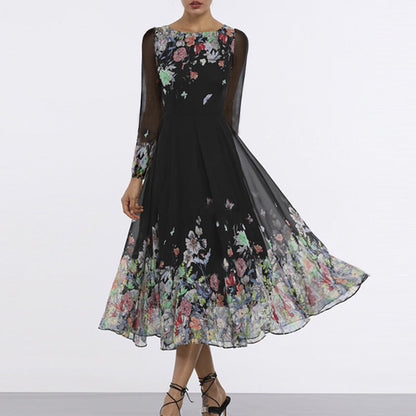 Damen-Kleid, lang, ausgestellt, Polyester 1