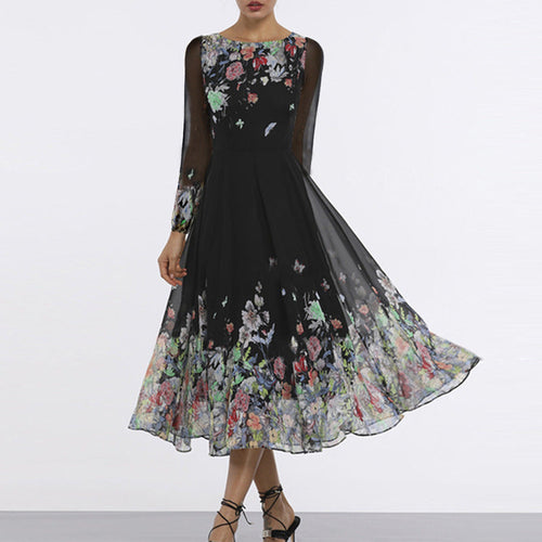 Damen-Kleid, lang, ausgestellt, Polyester 1
