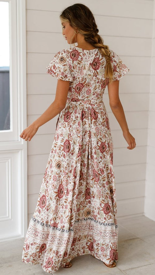 Damen-Maxikleid, Blumenmuste Viskose, Tussah, Seide-1