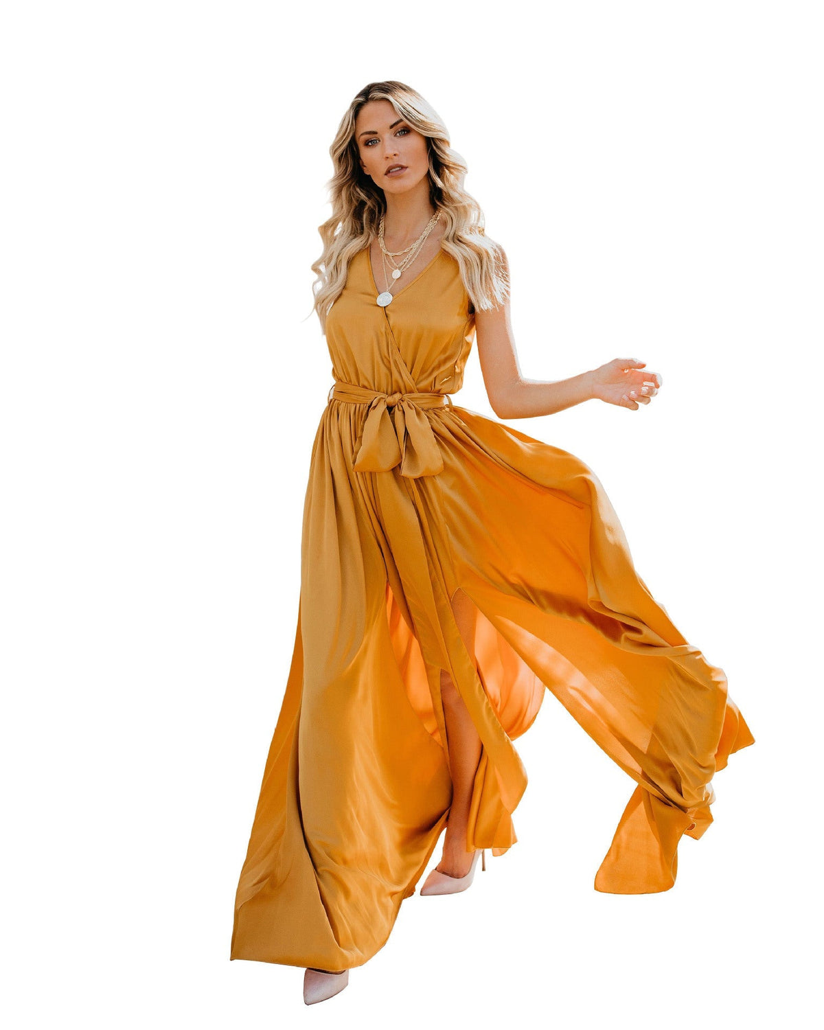 Damen-Kleid Ärmellos Lang Hochwertiger Stoff-3