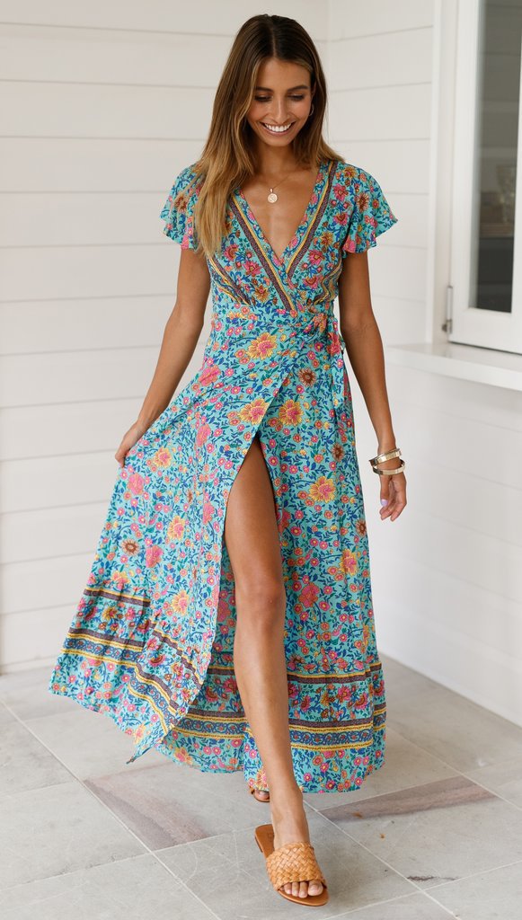 Damen-Maxikleid, Blumenmuste Viskose, Tussah, Seide-5
