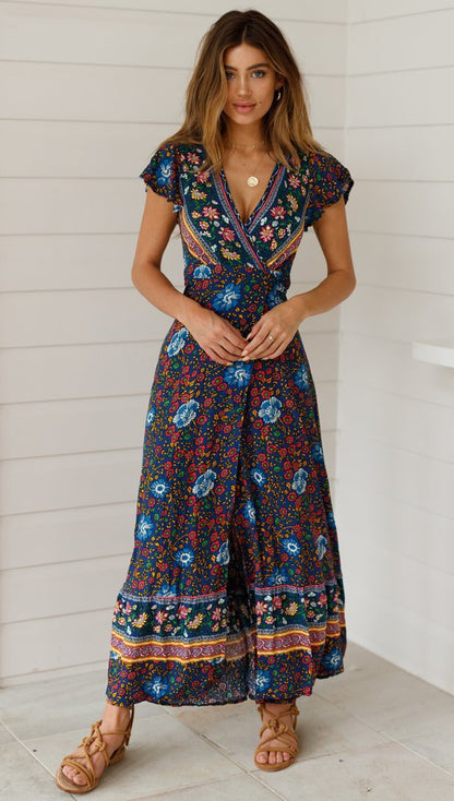 Damen-Maxikleid, Blumenmuste Viskose, Tussah, Seide-6